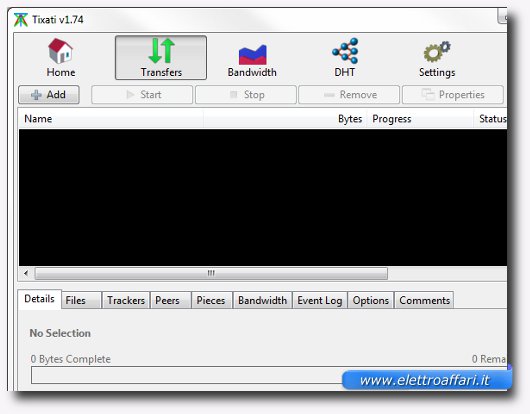 Interfaccia del primo programma per scaricare file torrent