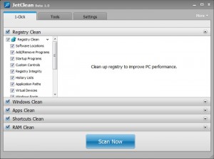 Interfaccia grafica del software JetClean per la pulizia del PC
