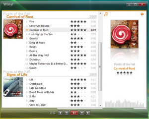 Interfaccia del programma Winyl per ascoltare musica sul PC