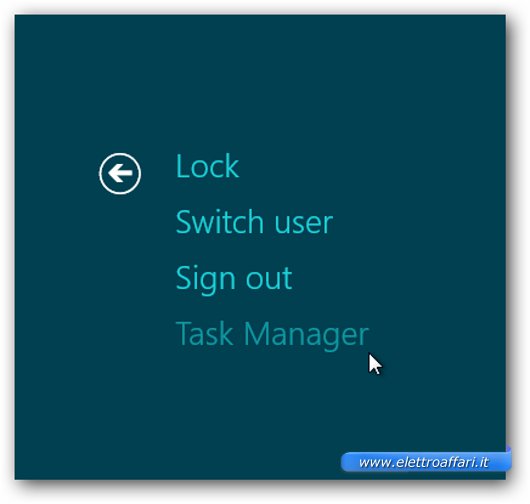 Schermata per avviare il task manager