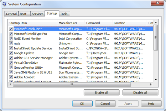 Schermata di Windows per deselezionare i programmi da non avviare con l'apertura di Windows