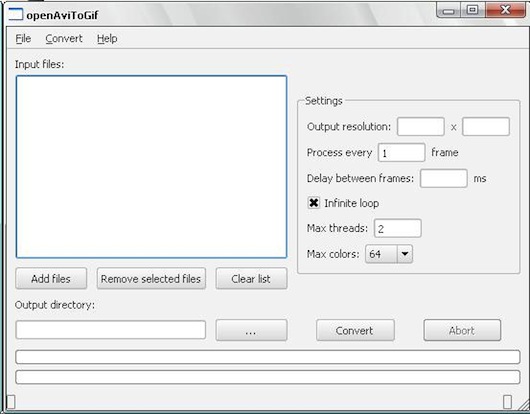 Interfaccia grafica del software openAviToGif