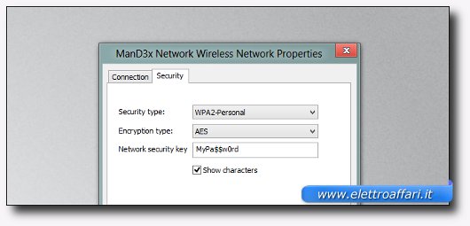 Il pannello di Windows contenente la password della rete wireless
