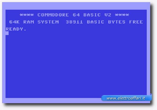 Immagine dello schermo di un Commodore 64 usato come esempio