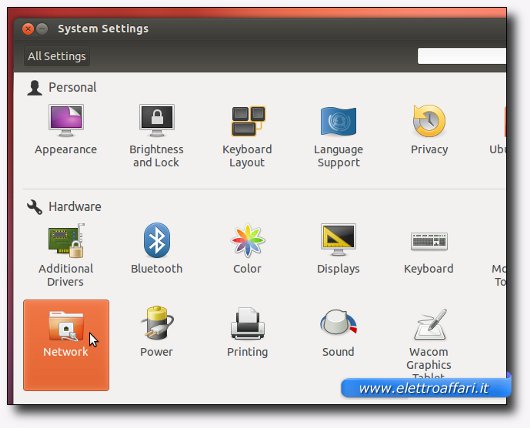 Accesso alle impostazioni di rete di Ubuntu