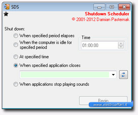 Interfaccia grafica del programma Shutdown Scheduler