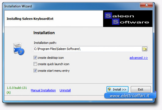 Schermata di installazione del programma KeyboardExt