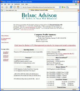 Schermata del software Belarc Advisor