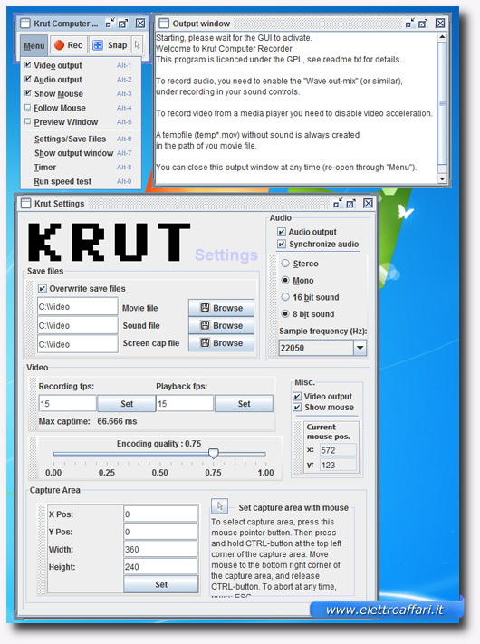 Interfaccia del programma Krut Computer Recorder