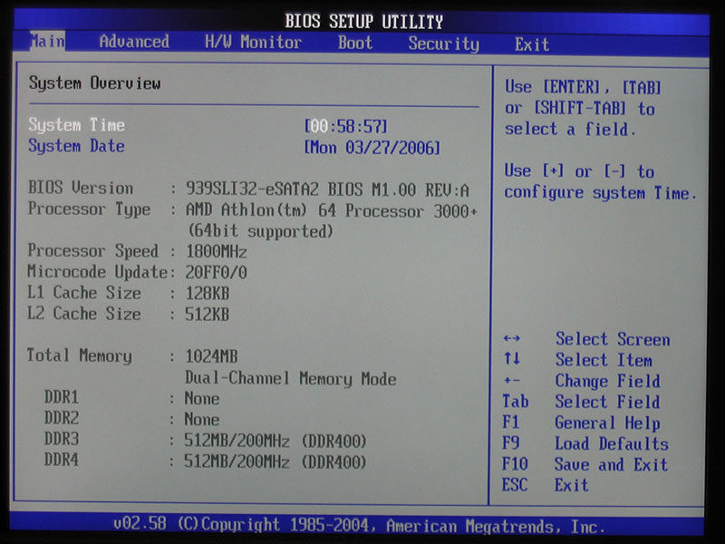 Immagine di una schermata del BIOS