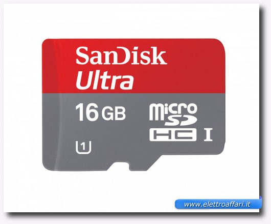 Immagine di una scheda Micro-SD SanDisk 16 GB