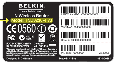 Immagine dell'etichetta di un modello di router generico