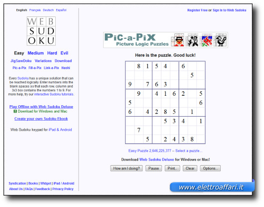Immagine del sito Web Sudoku per giocare a Sudoku