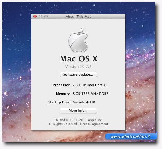 Schermata delle informazioni di sistema del Mac