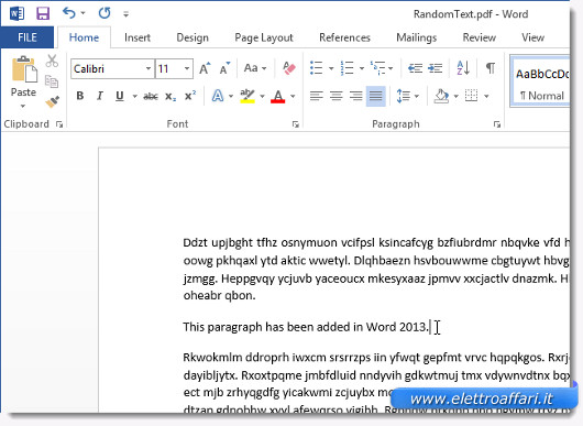 Immagine del testo del file PDF convertito in file Word 2013