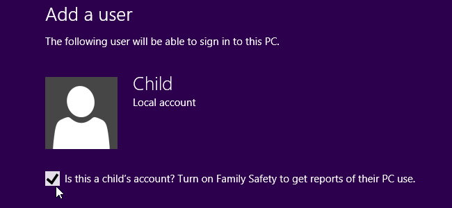Schermata del Parental Control di Windows 8