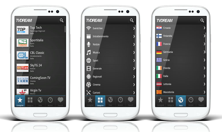 Schermata dell'applicazione TVDream per Android