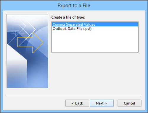 esportazione del file