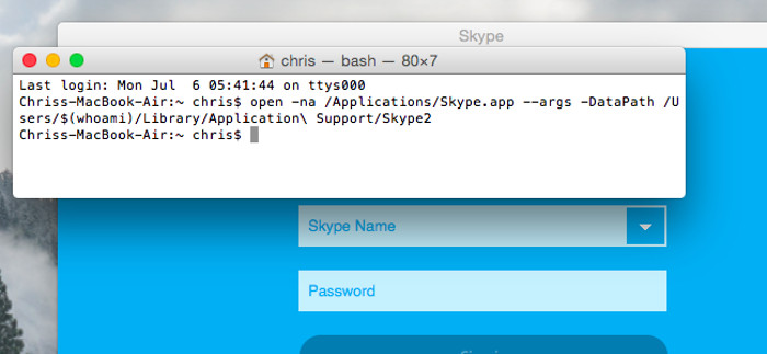 usare skype con piu account contemporaneamente sul mac