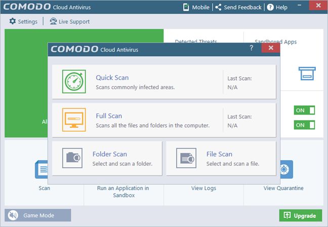 Scansione antivirus online con Comodo Cloud Antivirus