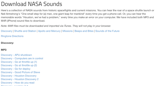 Scaricare Audio, Suoni e Rumori di Film, Giochi e Altro su NASA Sounds