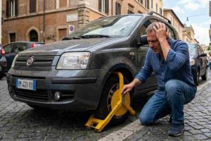uomo disperato per le ganasce all'auto