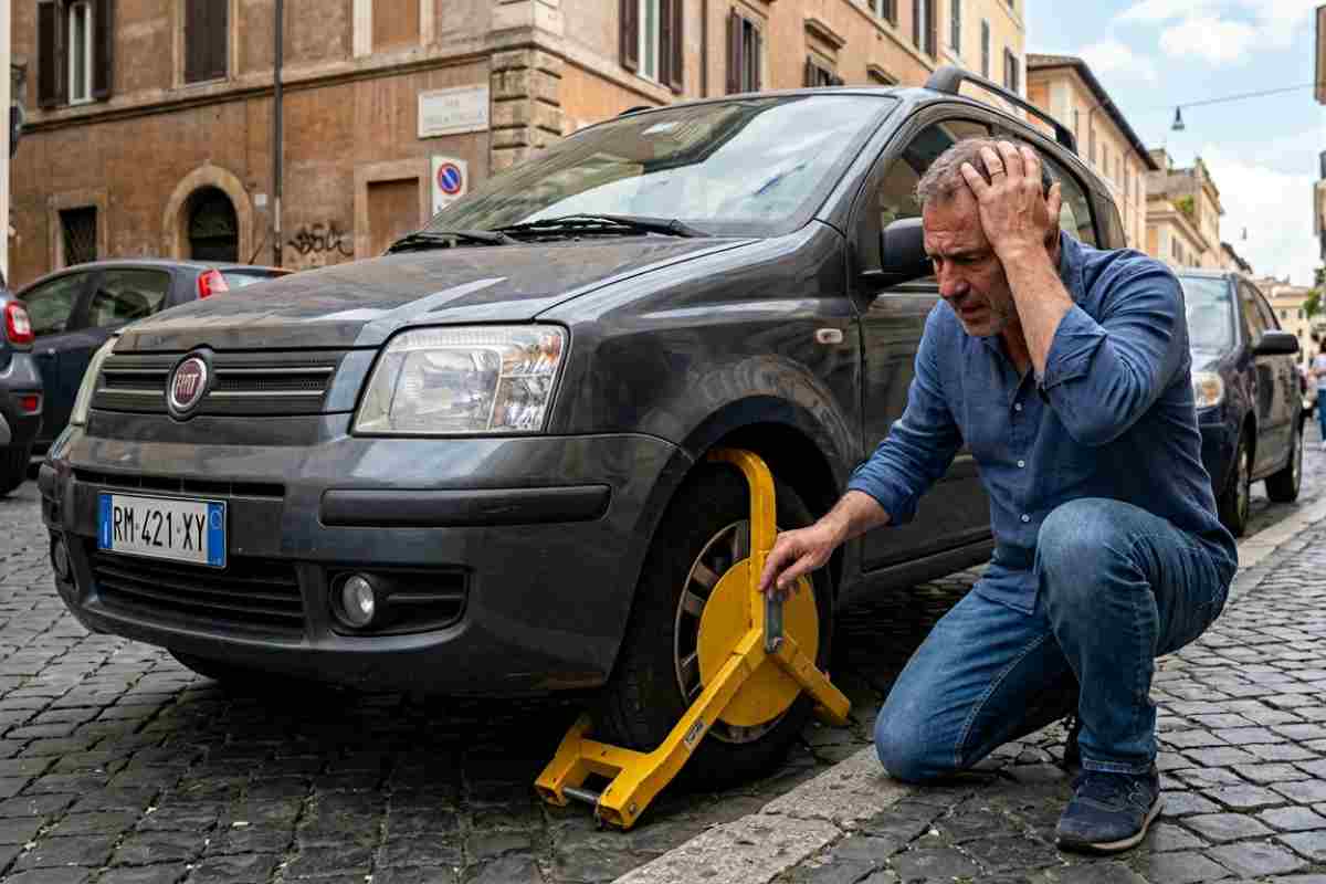 uomo disperato per le ganasce all'auto