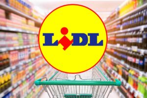 carrello del supermercato e logo lidl al centro