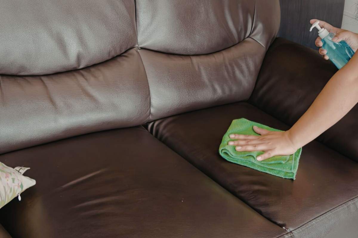 persona che pulisce divano